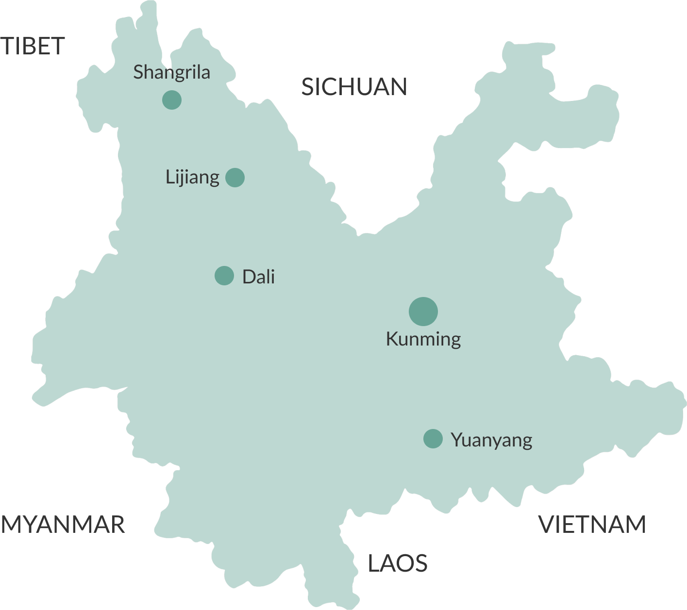 Map of Yunnan main cities