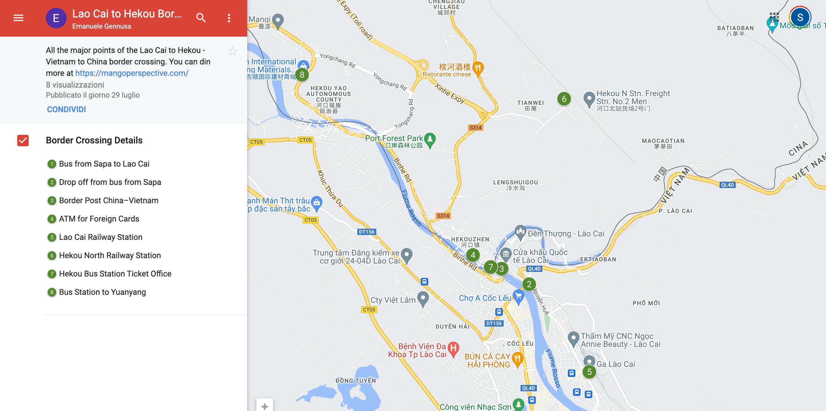 Map to show the important locations to cross the border