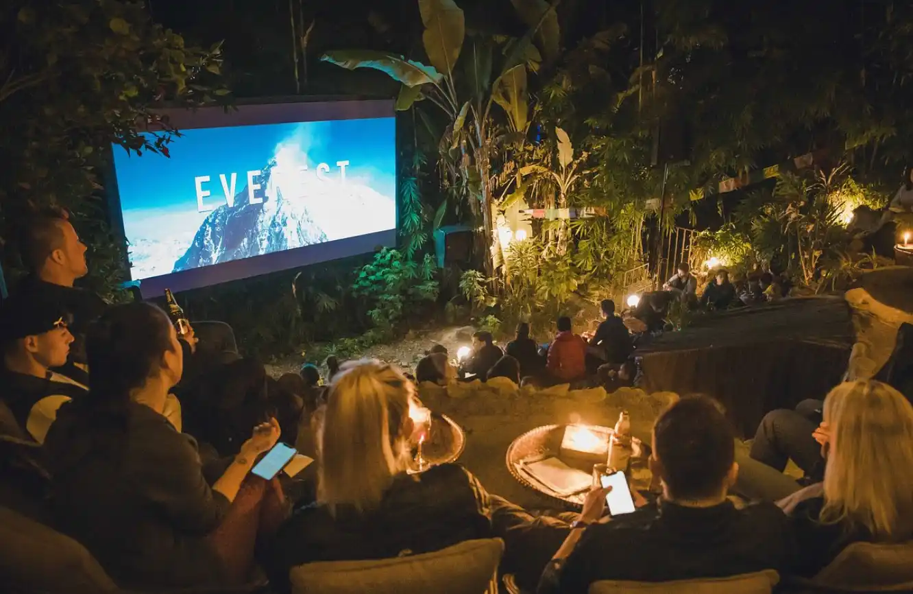 Movie Garden screen projecting Everest documentary