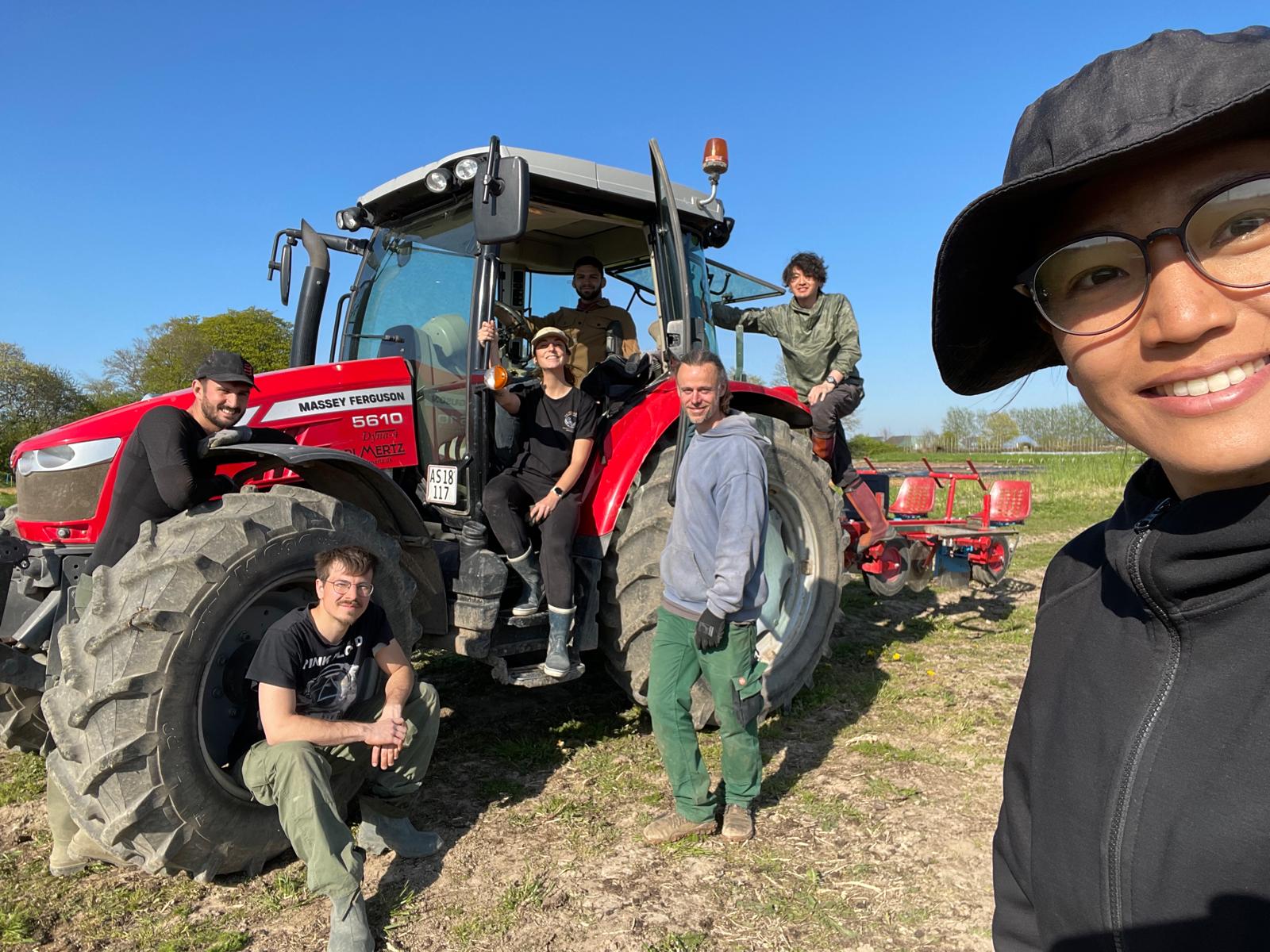 Volunteers on a tractor