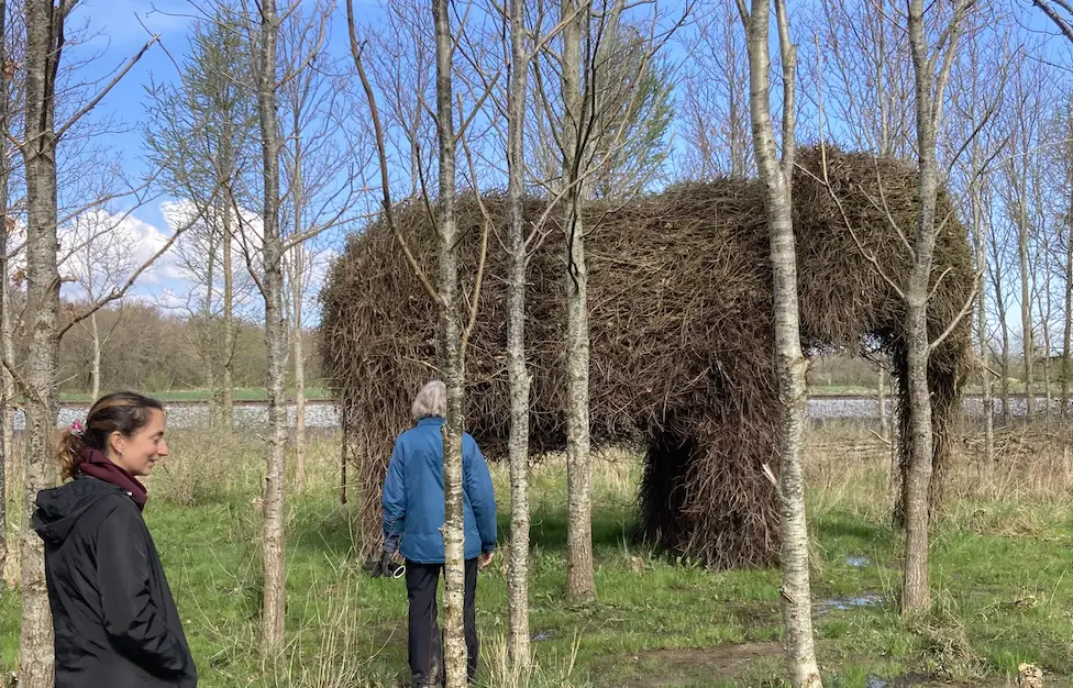 Elephant sculpture made with wooden sticks