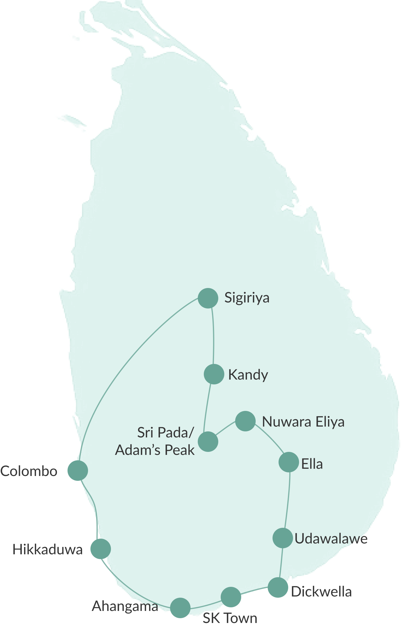 Map of our tour in Sri Lanka